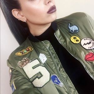 Zara Patch Olive Bomber